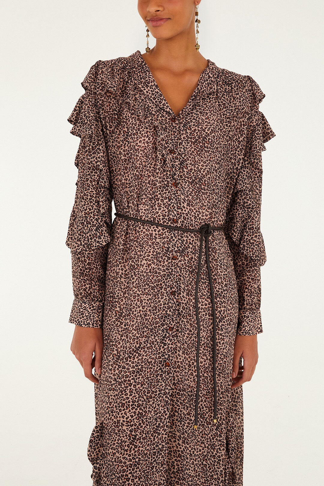 Pink Baby Leopard Long Sleeve Angled Frill Maxi Dress - Image 2