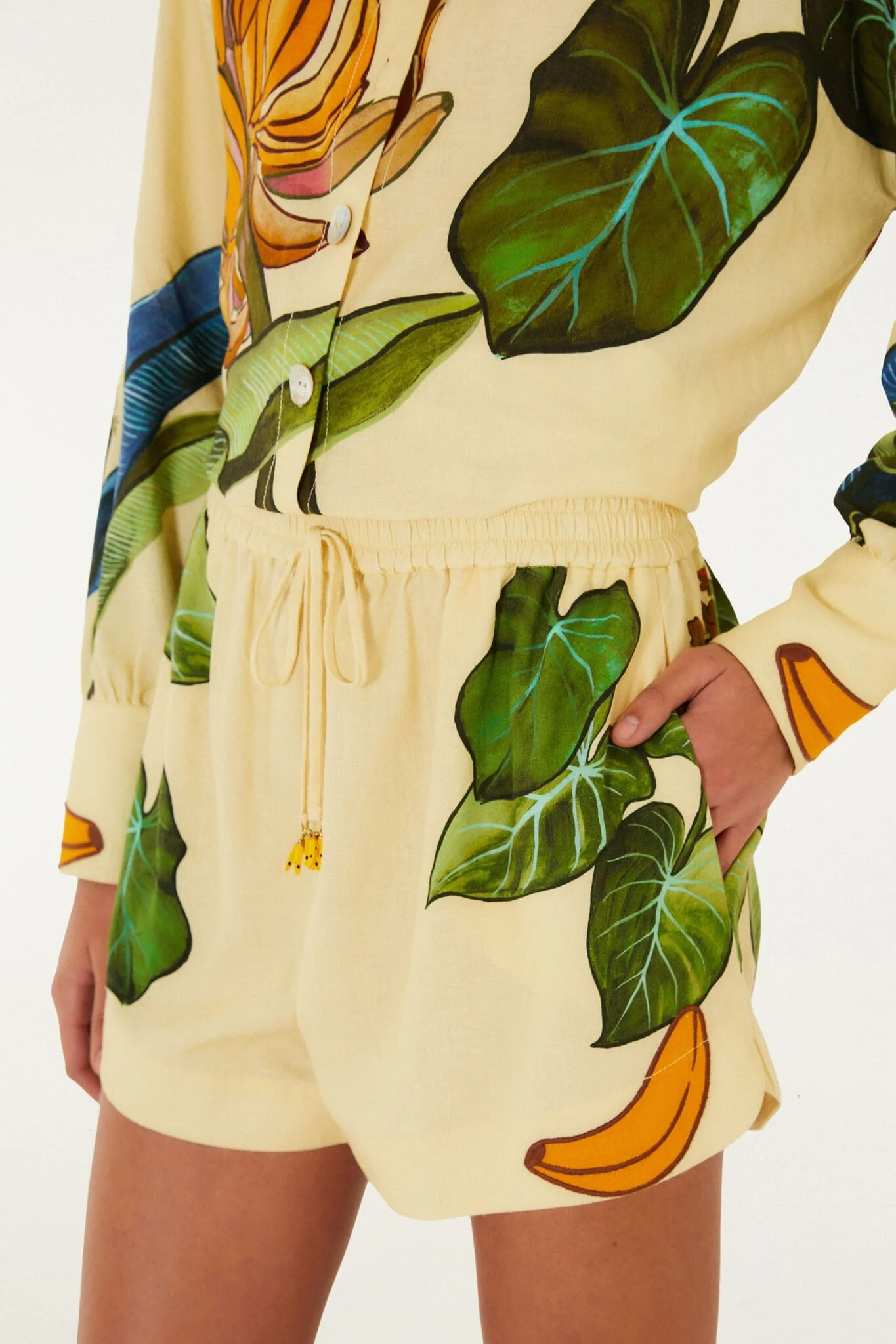 Yellow Banana Grapes Drawstring Lenzing Ecovero Euroflax Shorts - Image 2