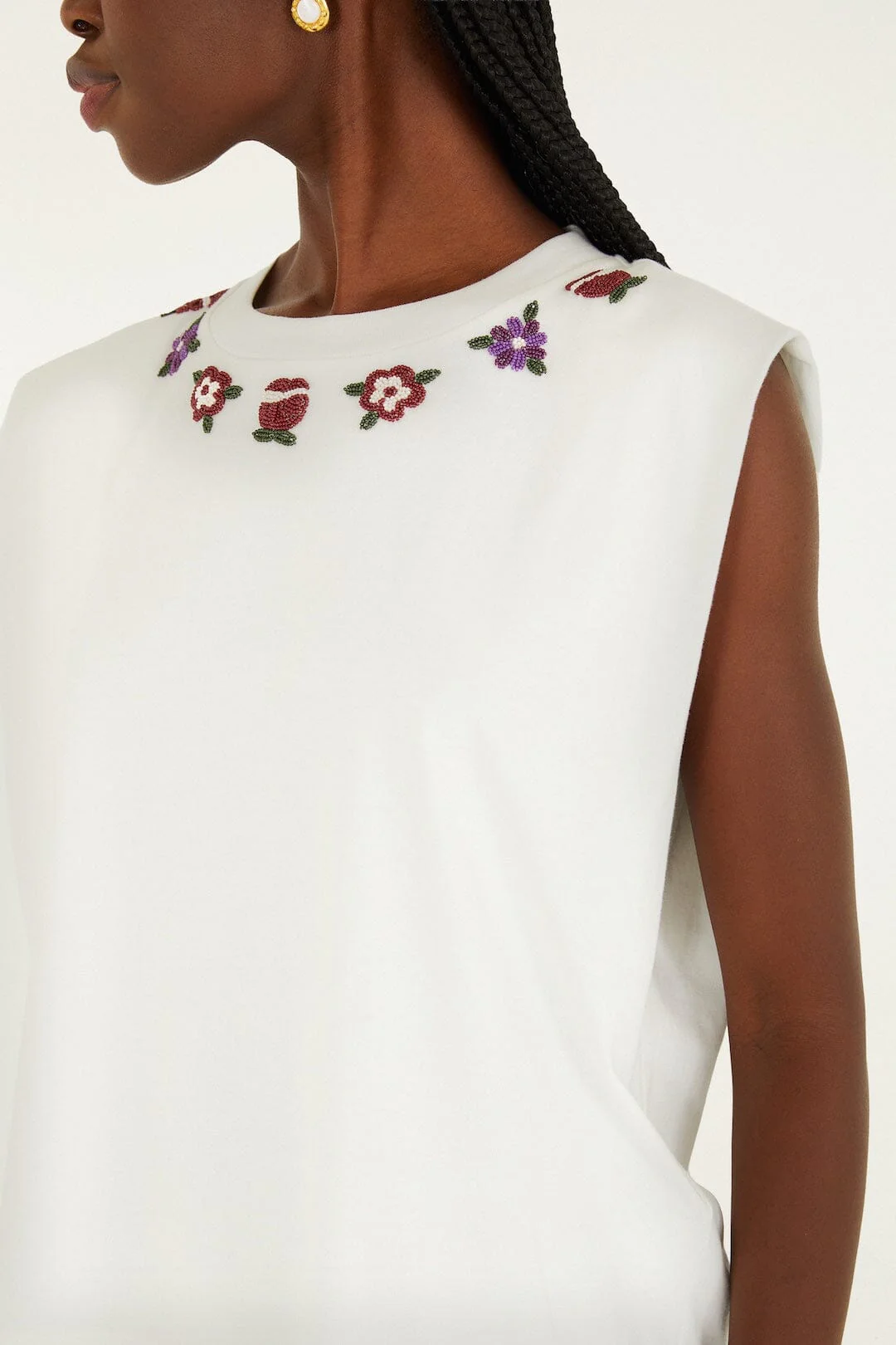 Off-White Beaded Flowers T-Shirt - Image 2