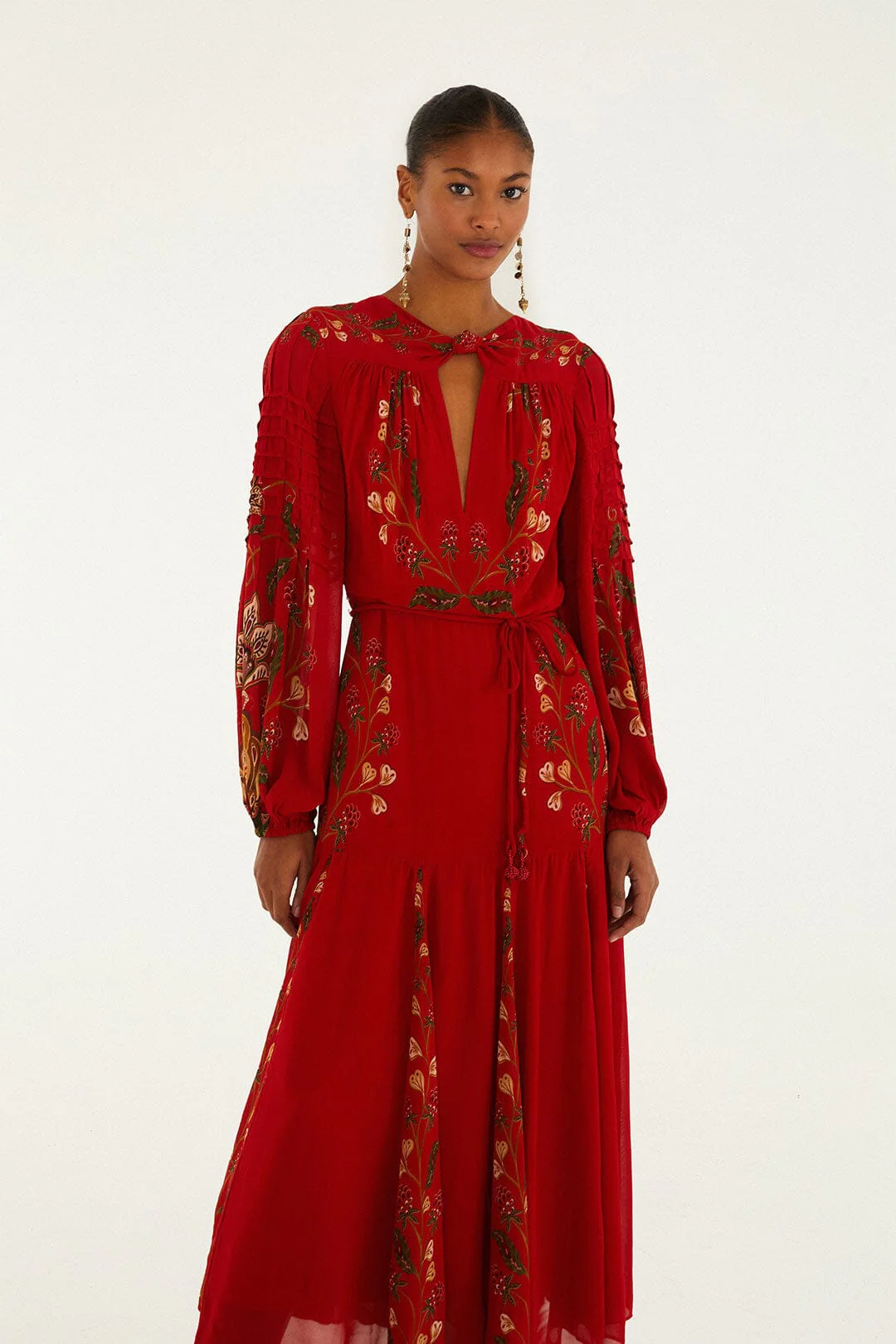 Red Berry Garden Long Sleeve Pleated Maxi Dress - Image 2