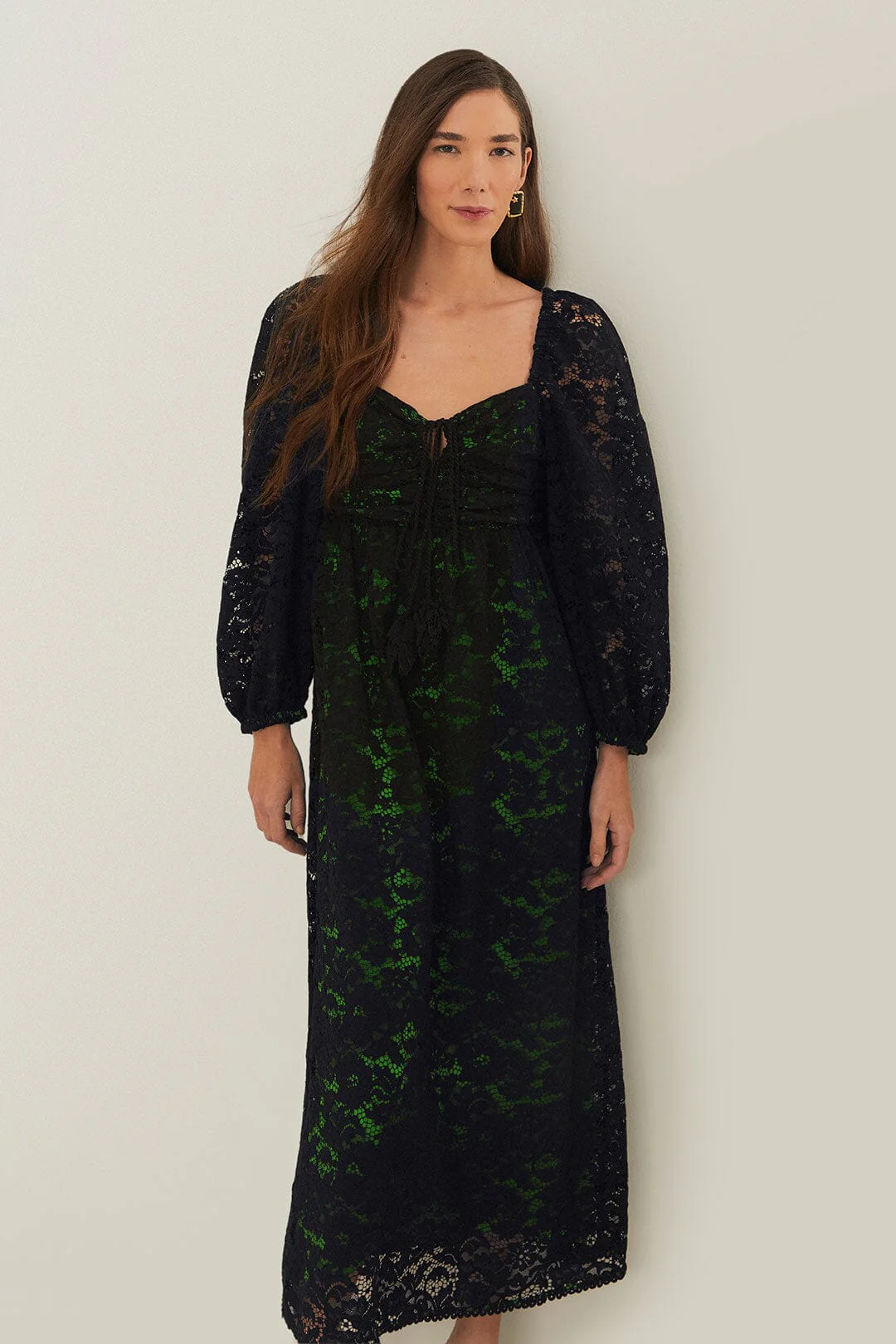 Black Lace Long Sleeve Midi Dress - Image 2