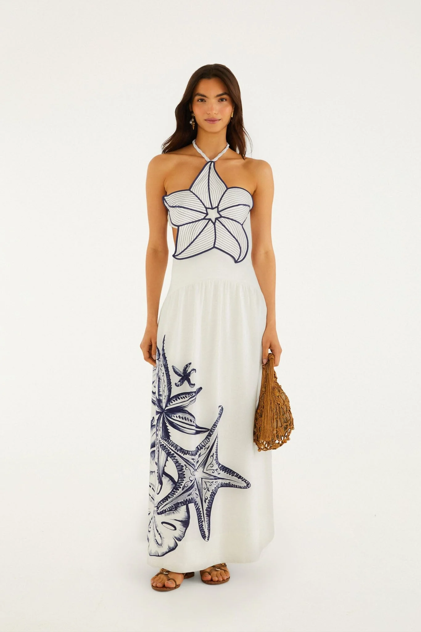 Off-White Coast Stars 3d Bodice Lenzing Ecovero Euroflax Maxi Dress