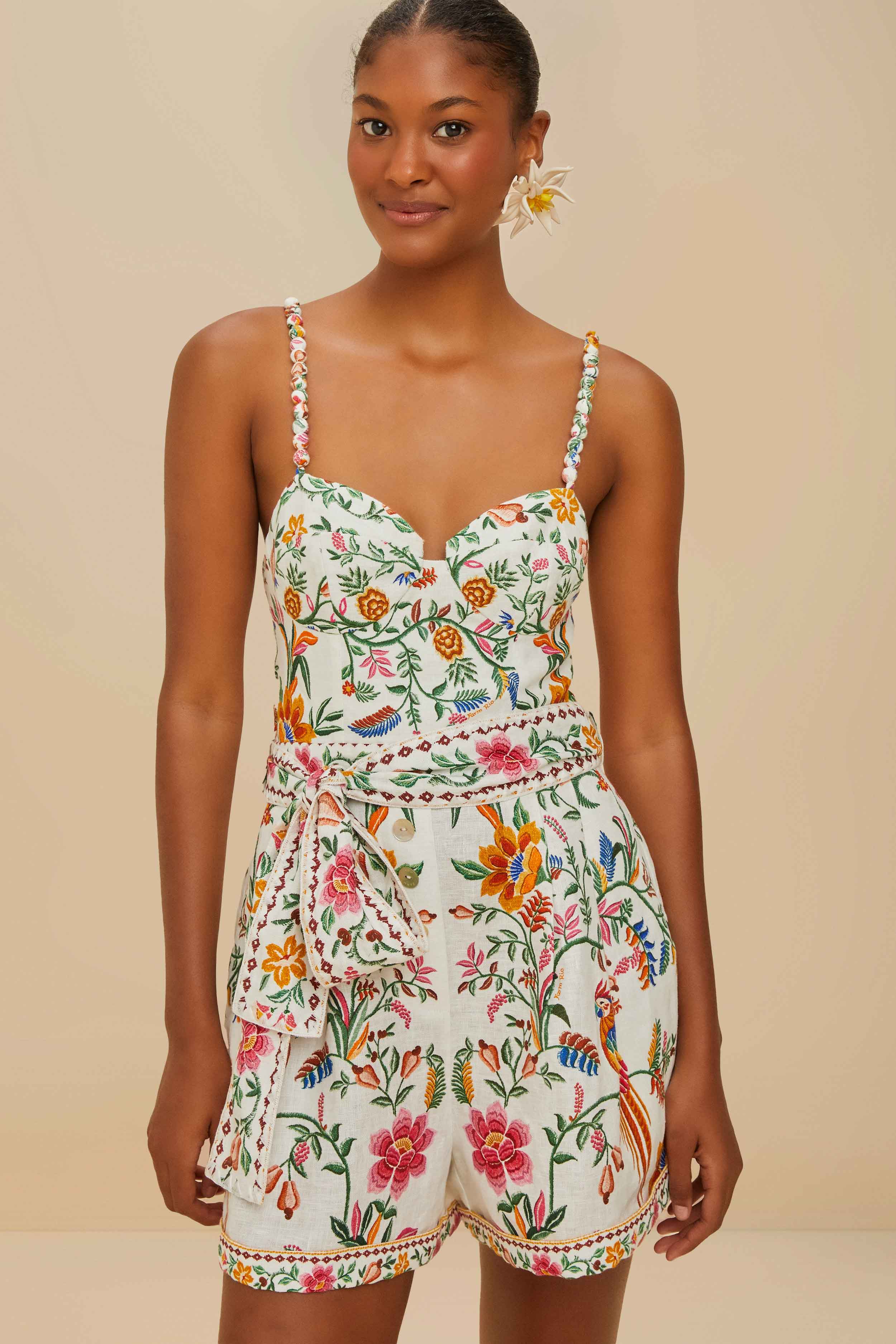 Off-White Delicate Forest Euroflax™ Premium Linen Romper - Image 2