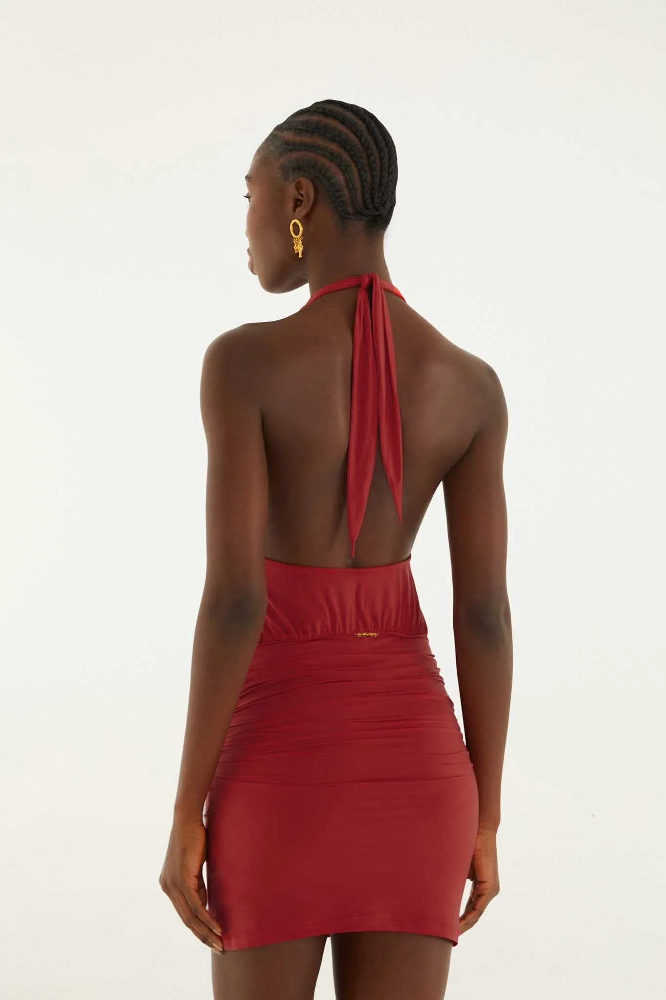 Red Draped Halter Neck Mini Dress - Image 2