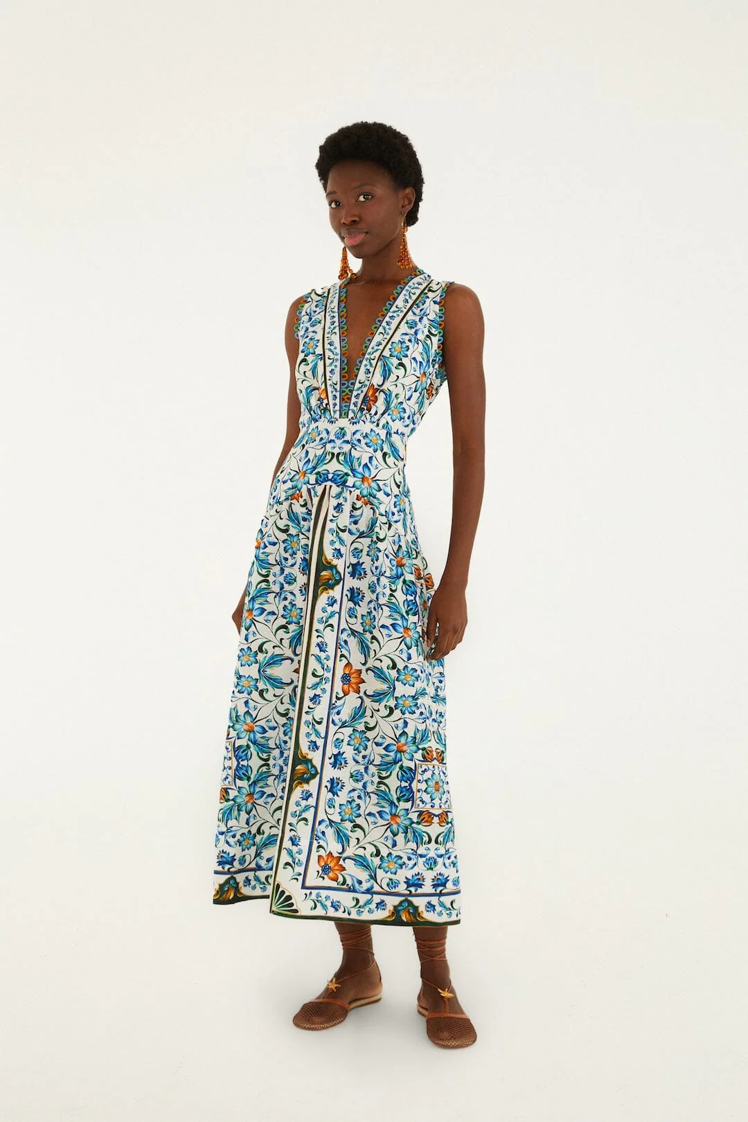 Off-White Flora Tile Scallop Euroflax™ Premium Linen Maxi Dress