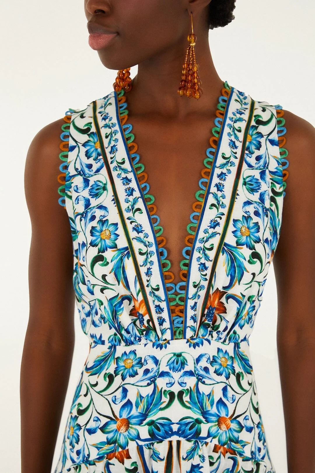 Off-White Flora Tile Scallop Euroflax™ Premium Linen Maxi Dress - Image 2