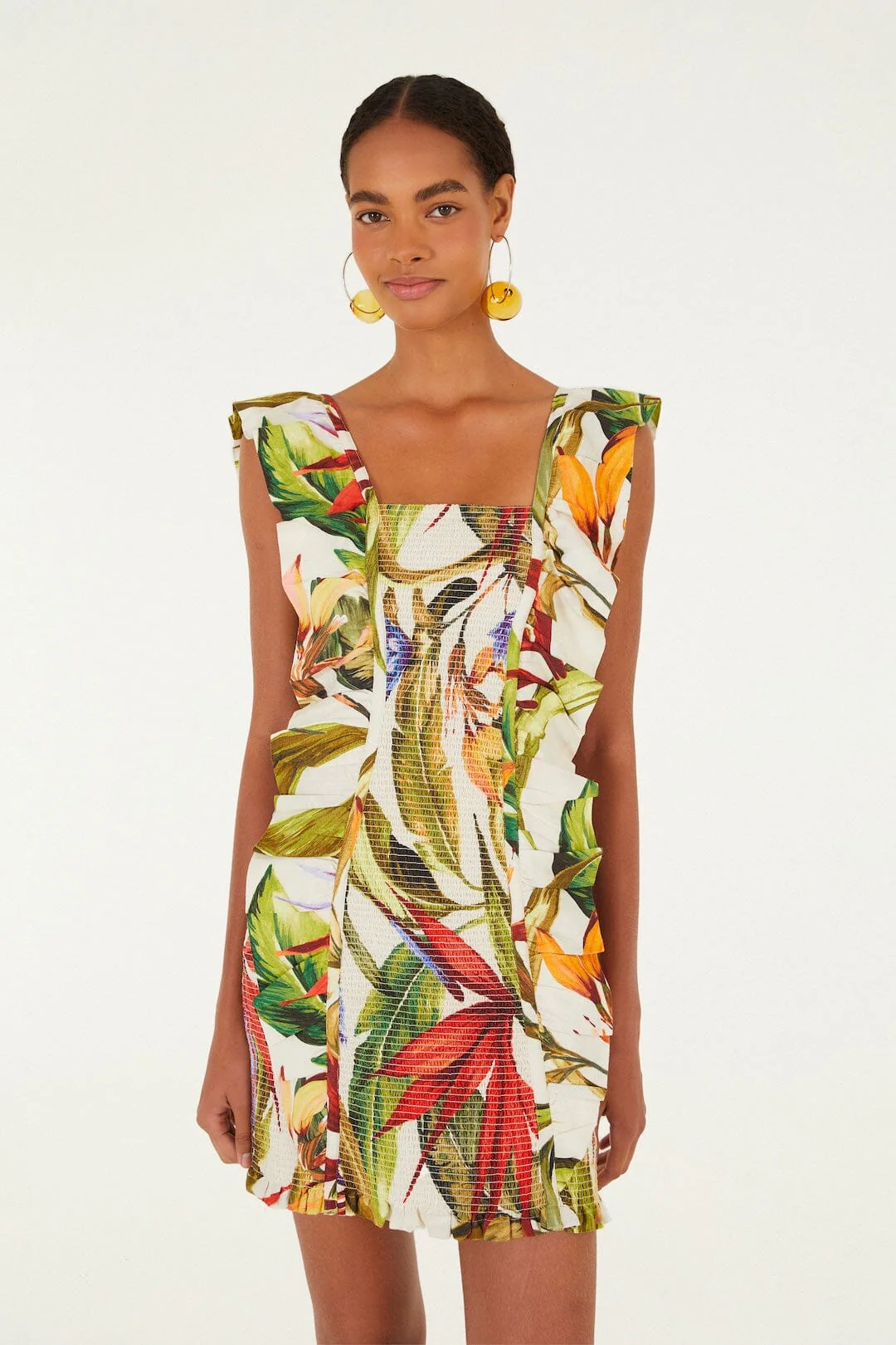 Sand Florart Lenzing™ Ecovero™ Euroflax™ Short Sleeve Mini Dress
