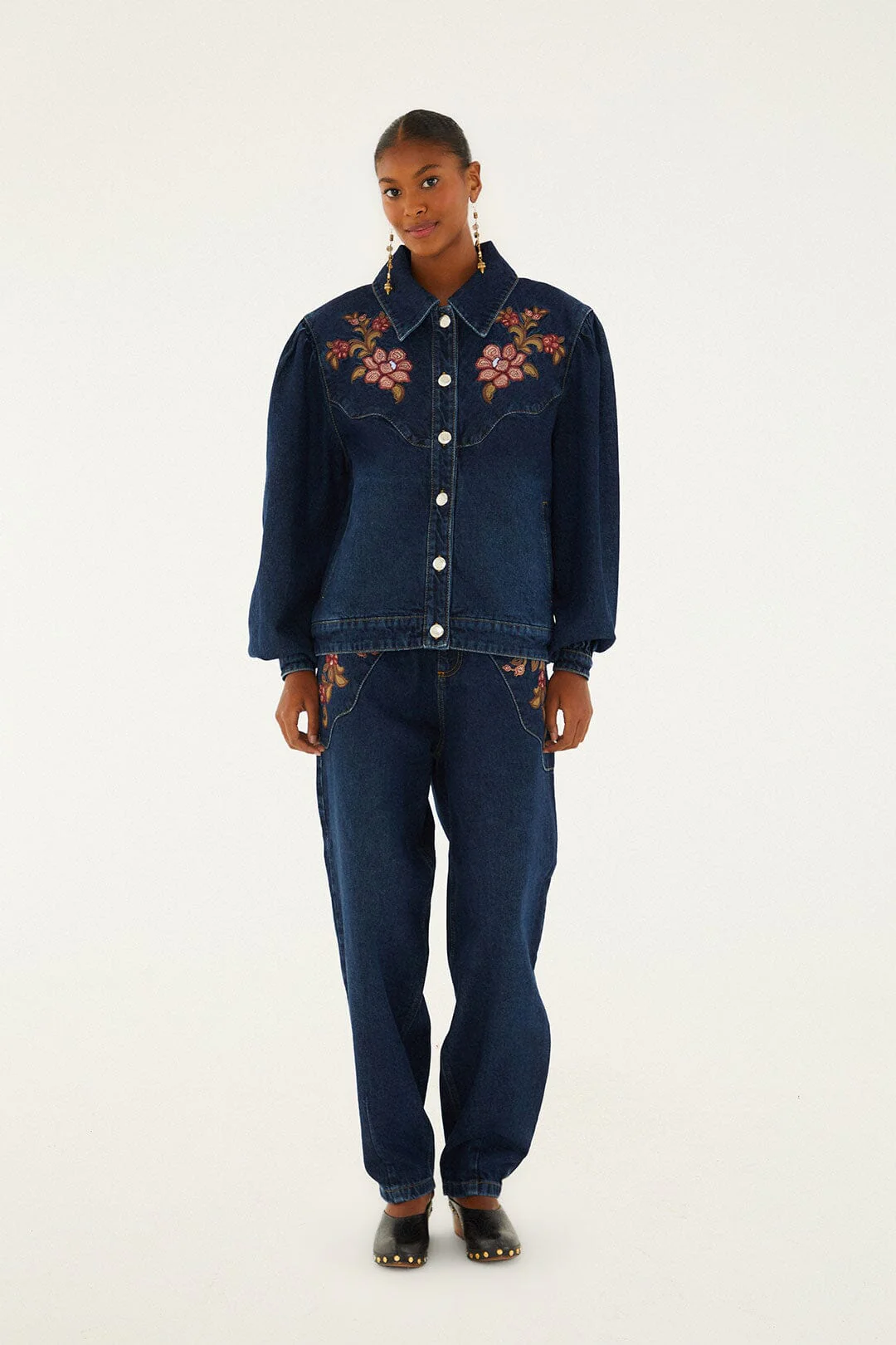 Denim Flower Embroidery Jacket - Image 2