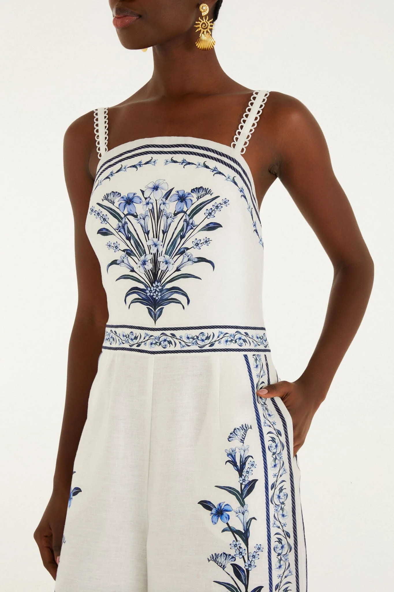 Off-White Flowers Arch Euroflax Premium Linen Maxi Jumpsuit - Image 2