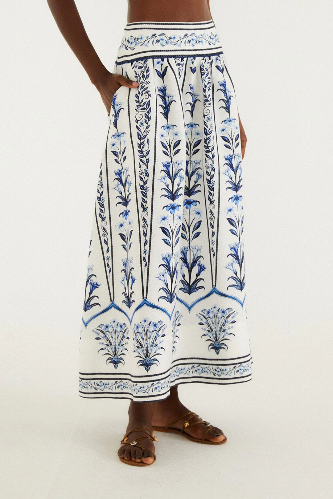 Off-White Flowers Arch Euroflax Premium Linen Maxi Skirt - Image 2