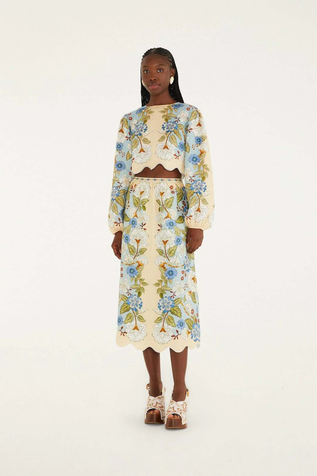 Cream Garden Scarf Euroflax_x0099_ Premium Linen Midi Skirt