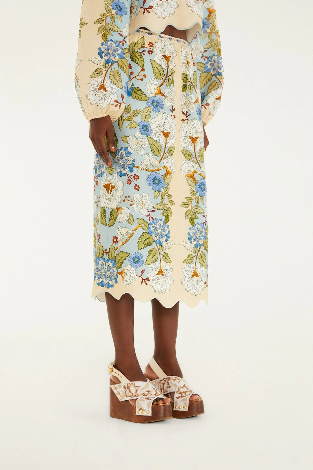 Cream Garden Scarf Euroflax_x0099_ Premium Linen Midi Skirt - Image 2