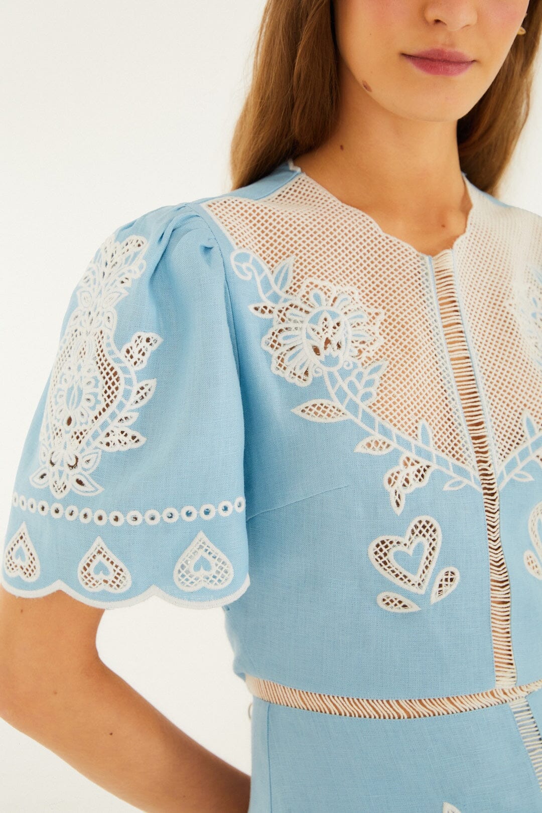 Light Blue Embroidered Euroflax™ Premium Linene Midi Dress - Image 2