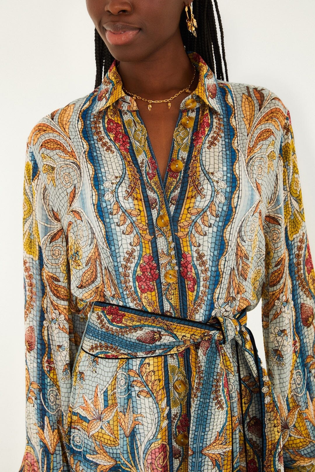 Blue Mosaic Garden Belted Mini Dress - Image 2
