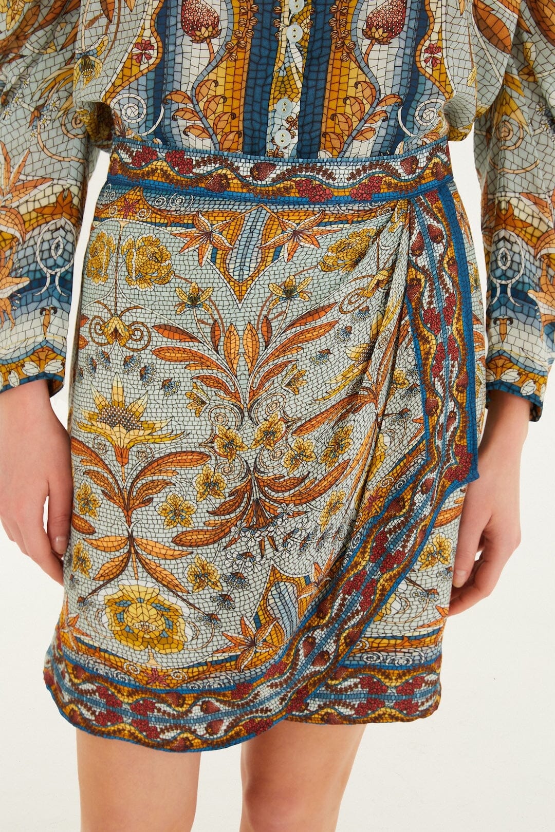 Blue Mosaic Garden Lenzing_x0099_ Ecovero_x0099_ Viscose Mini Wrap Skirt - Image 2