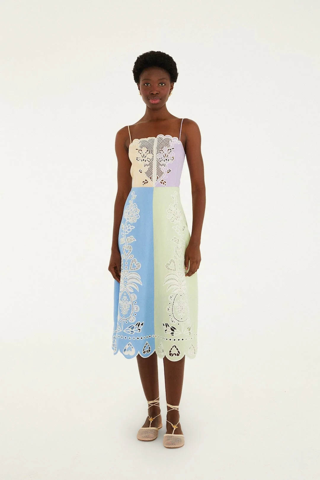 Multicolor Embroidered Euroflax™ Premium Linen Midi Dress