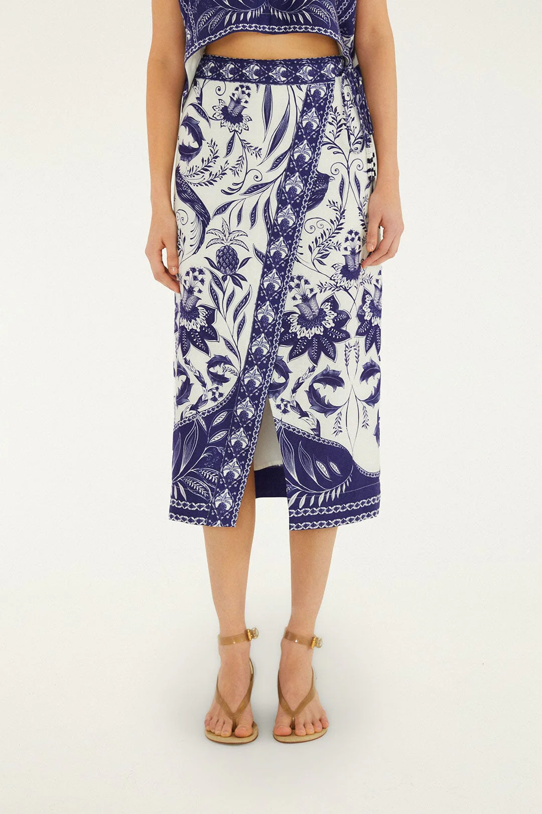 Off-White Nina Lenzing™ Ecovero™ Euroflax™ Wrap Midi Skirt - Image 2