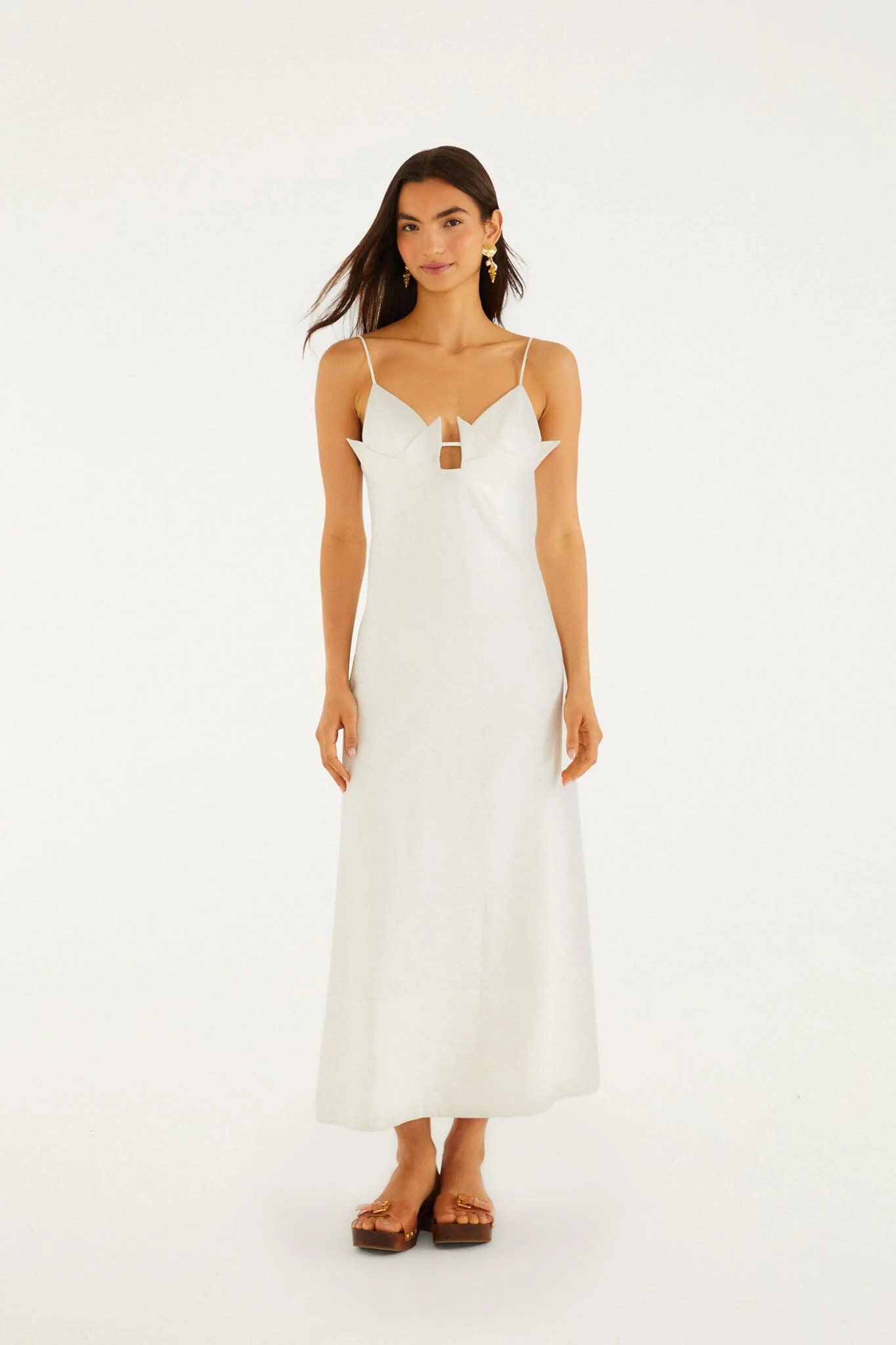 Off-White Paper Boat 3d Lenzing Ecovero Euroflax Maxi Dress