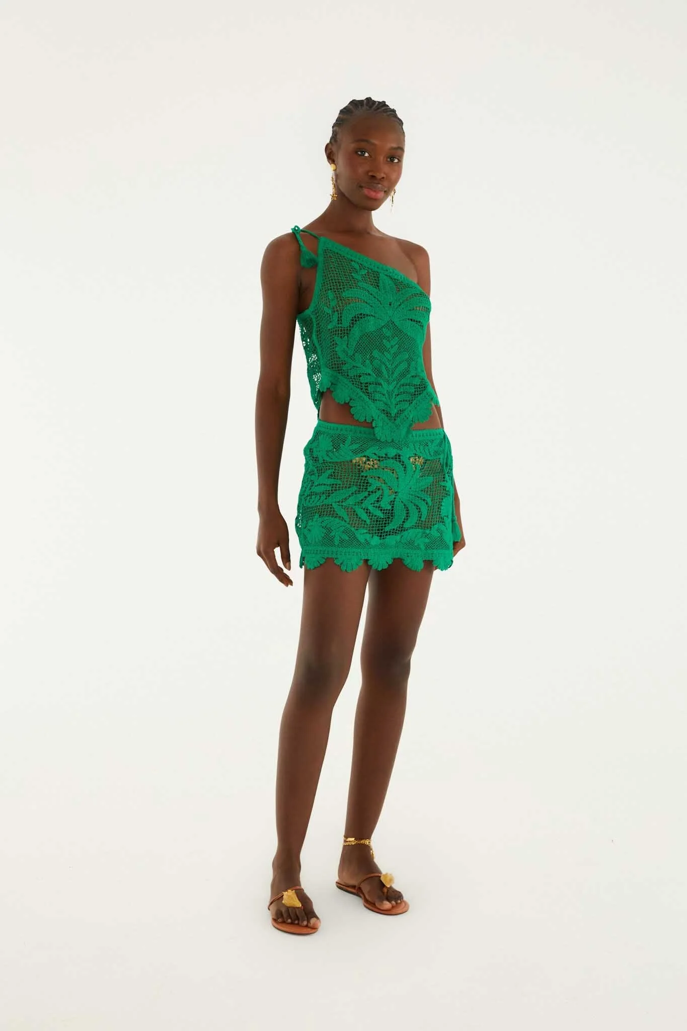 Green One-Shoulder Sheer Blouse - Image 2
