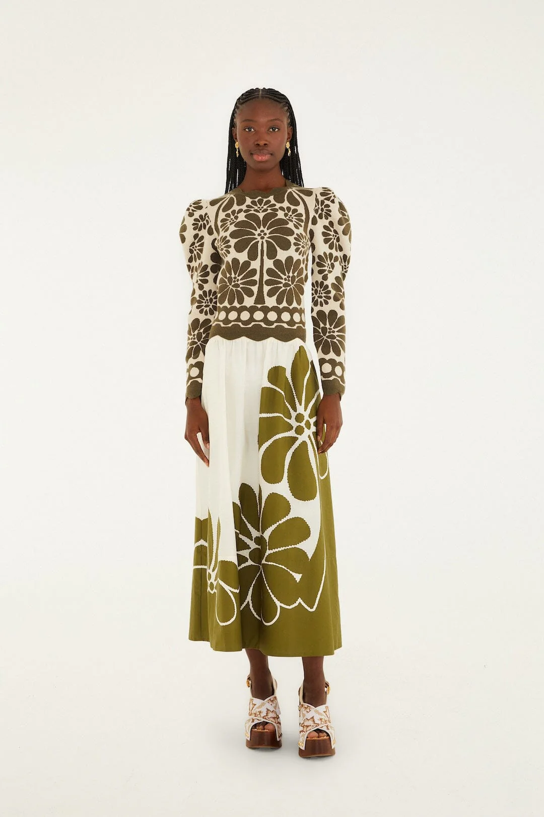 Green Palermo Organic Cotton Midi Skirt