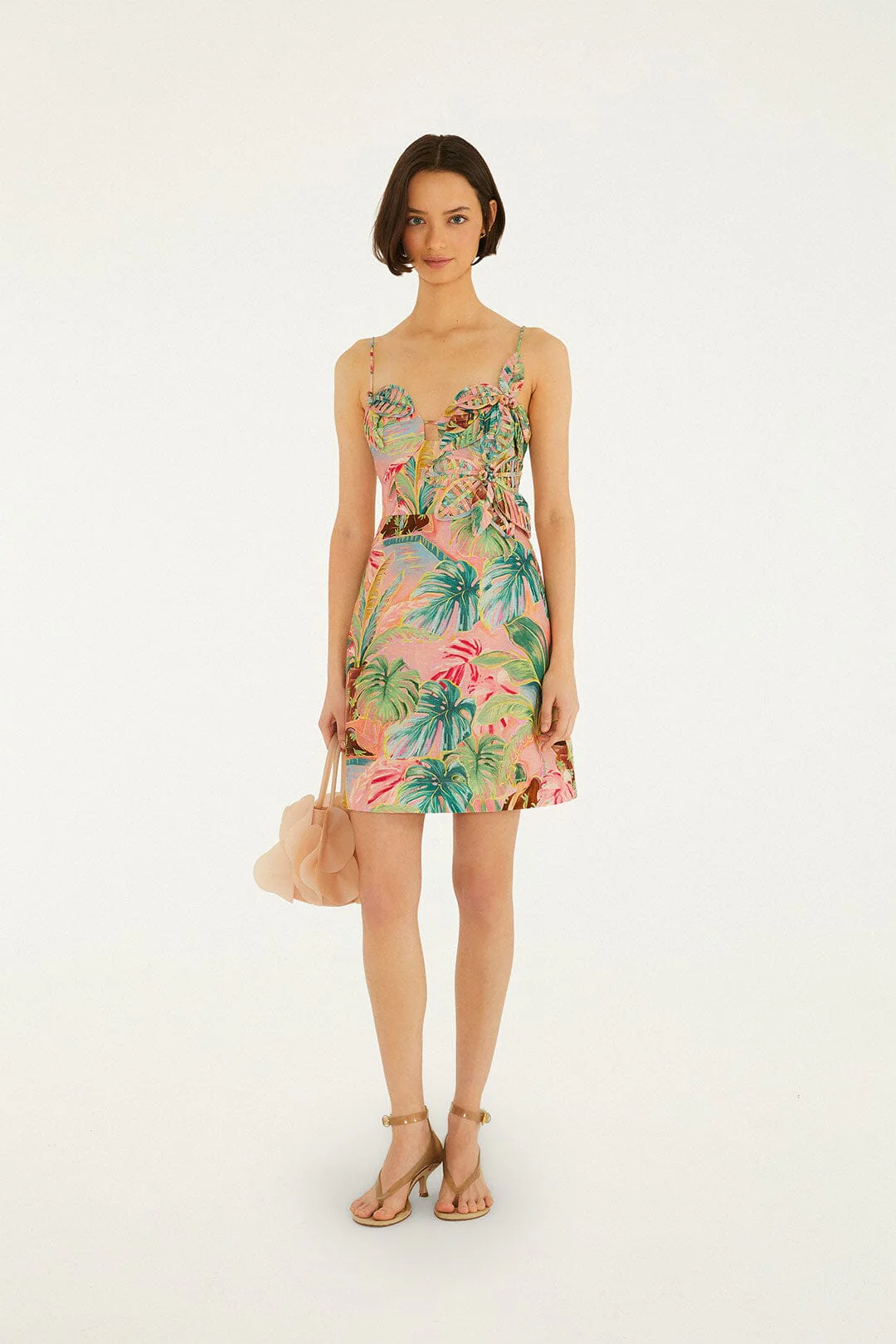 Soft Pink Pool Time 3d Flowers Euroflax™ Premium Linen Mini Dress