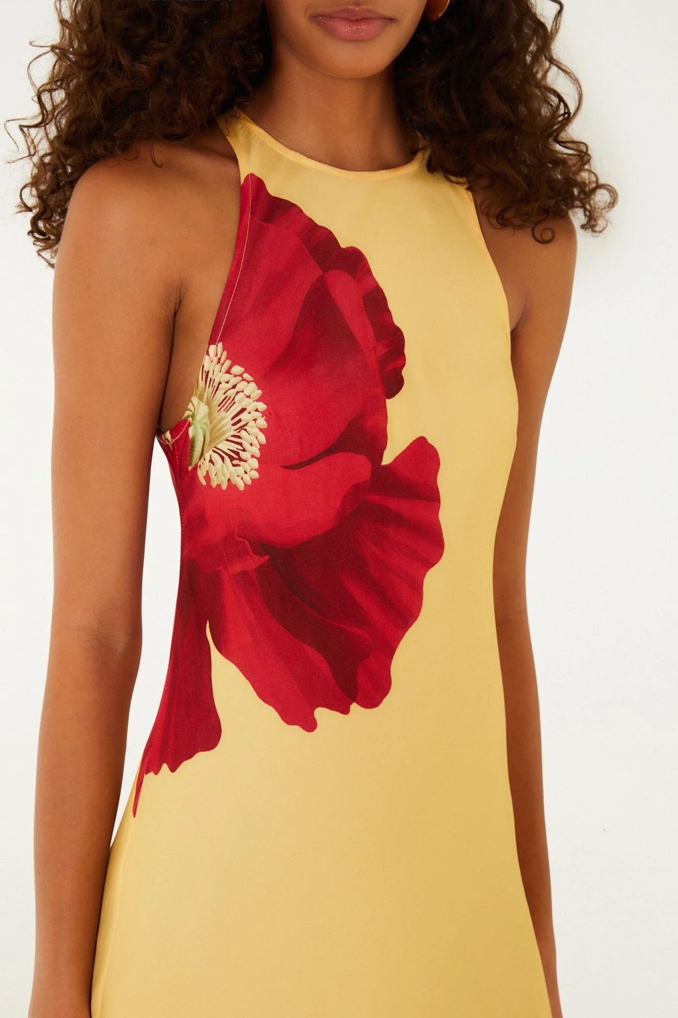 Light Yellow Poppy Flowers Sleeveless Lenzing Ecovero Viscose Maxi Dress - Image 4