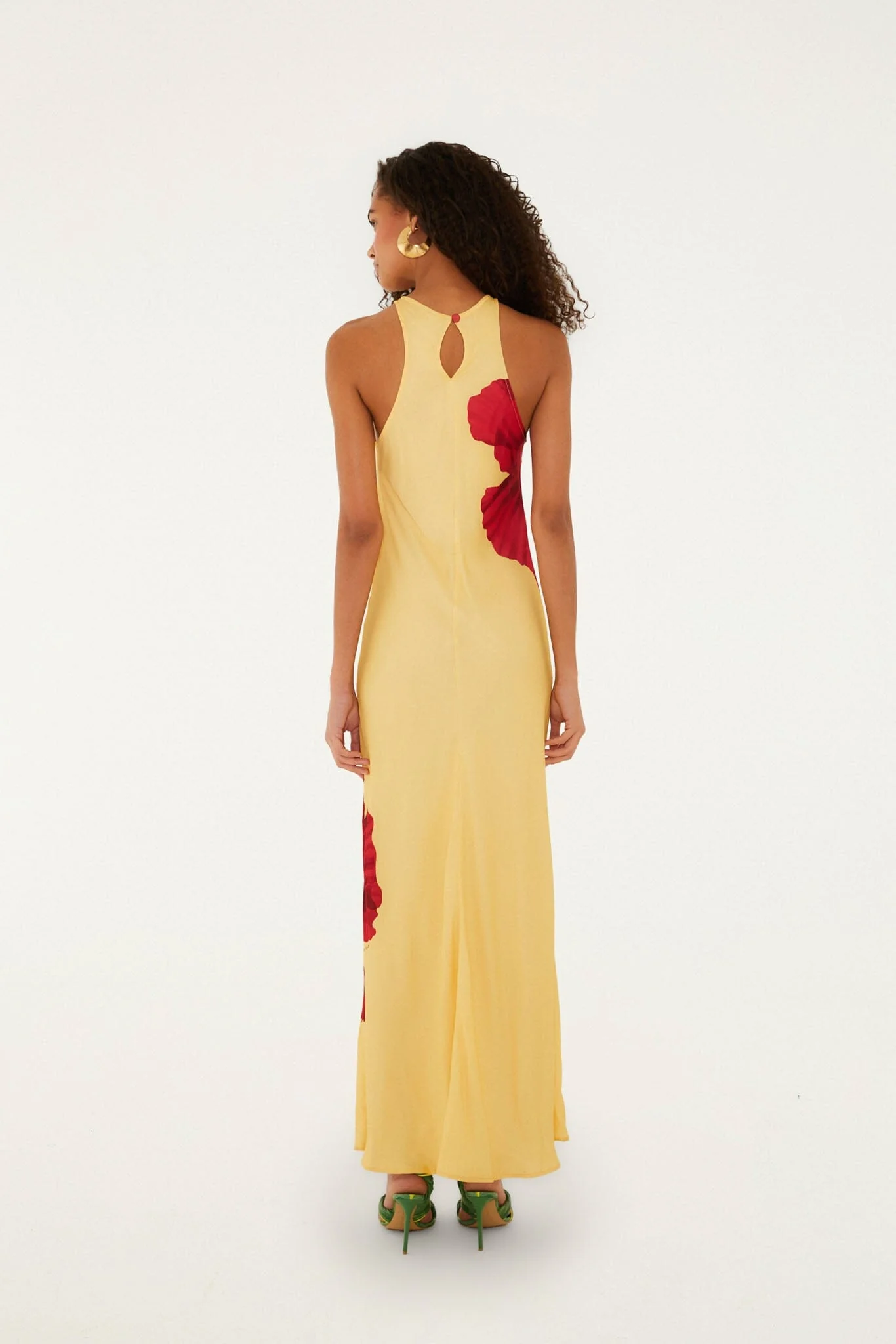 Light Yellow Poppy Flowers Sleeveless Lenzing Ecovero Viscose Maxi Dress - Image 5