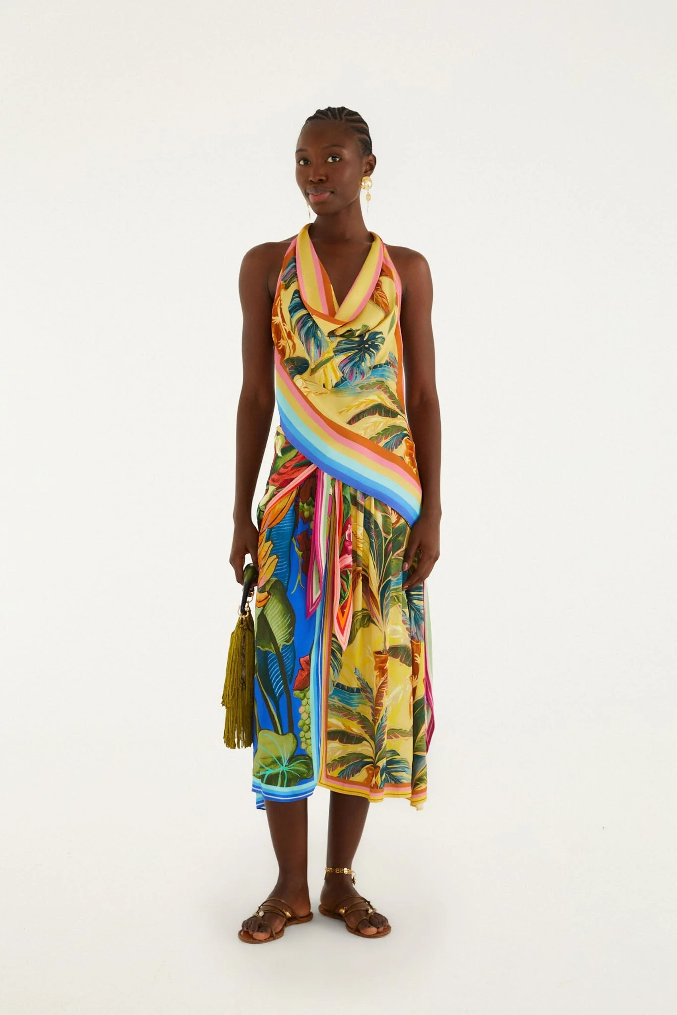 Multicolor Rainbow Summer Mixed Scarves Lenzing Ecovero Viscose Midi Skirt