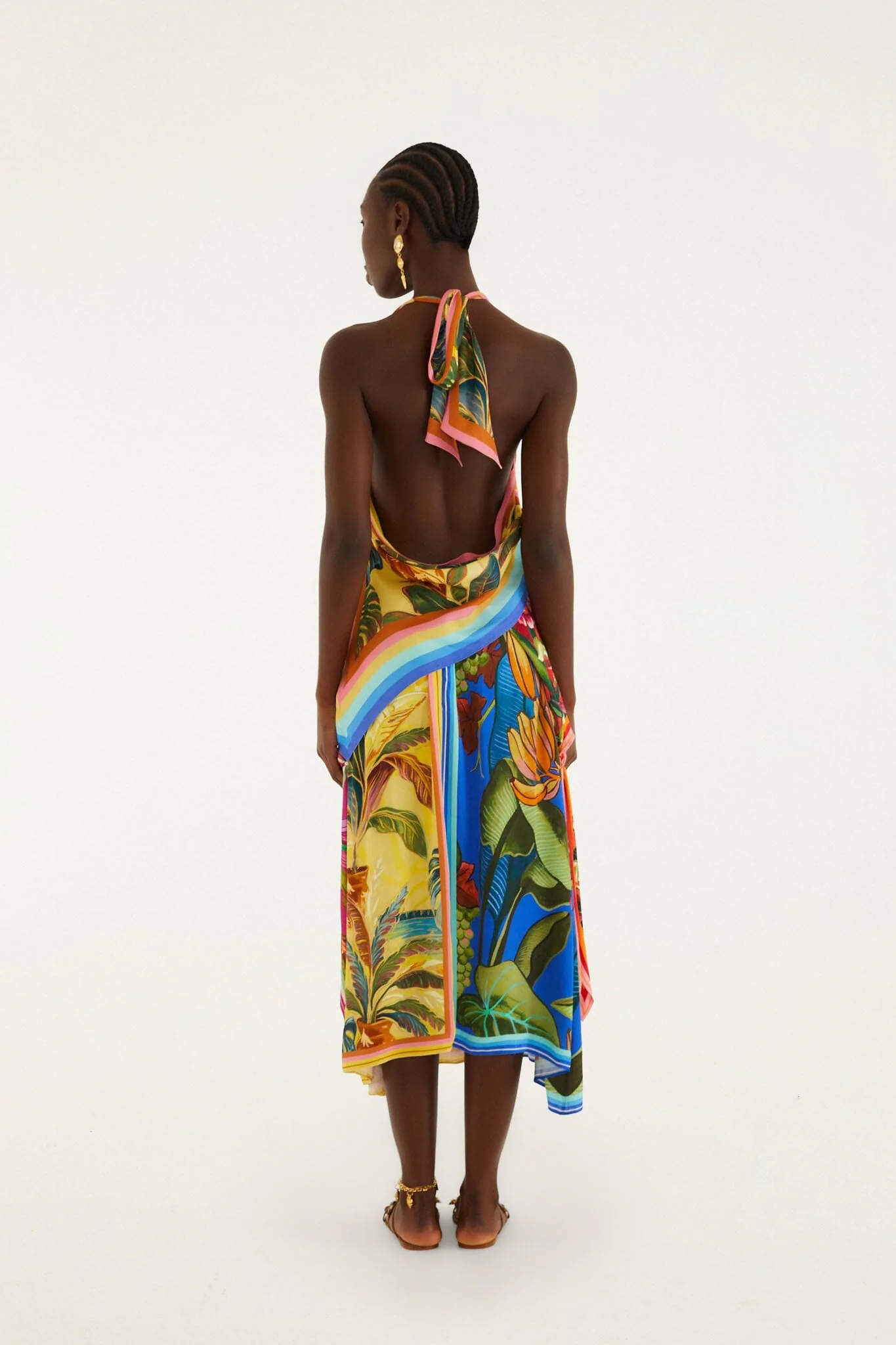 Multicolor Rainbow Summer Mixed Scarves Lenzing Ecovero Viscose Midi Skirt - Image 3