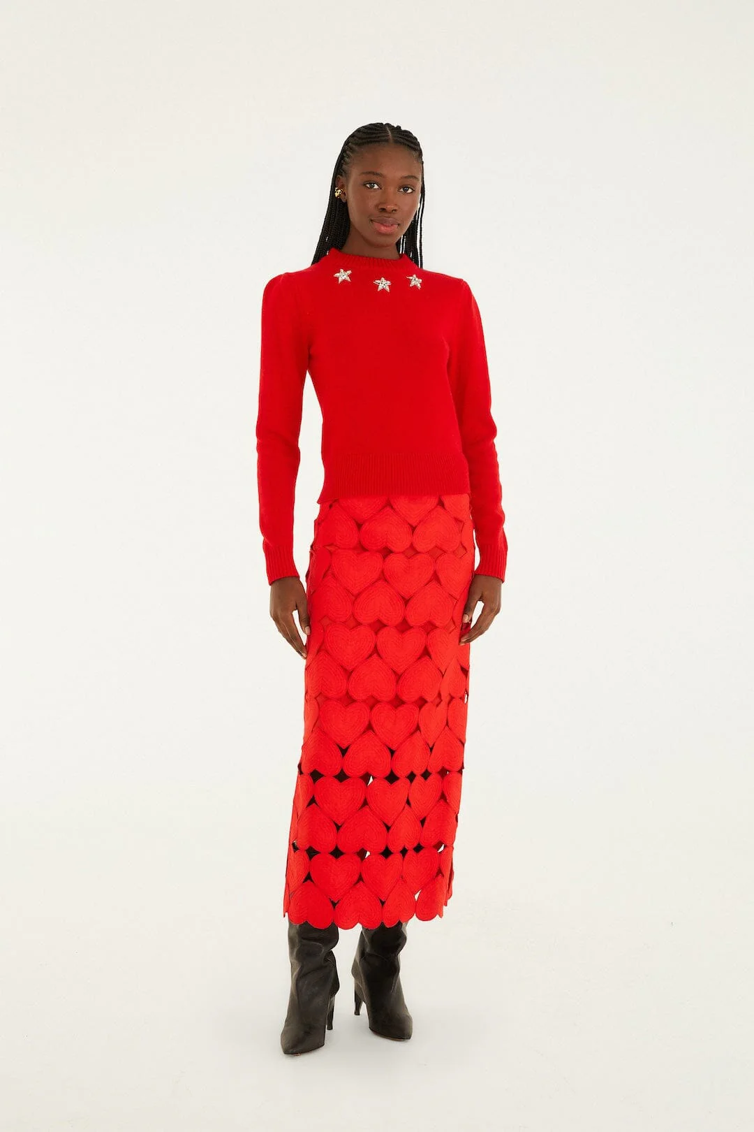 Red Hearts Euroflax Premium Linen Midi Skirt