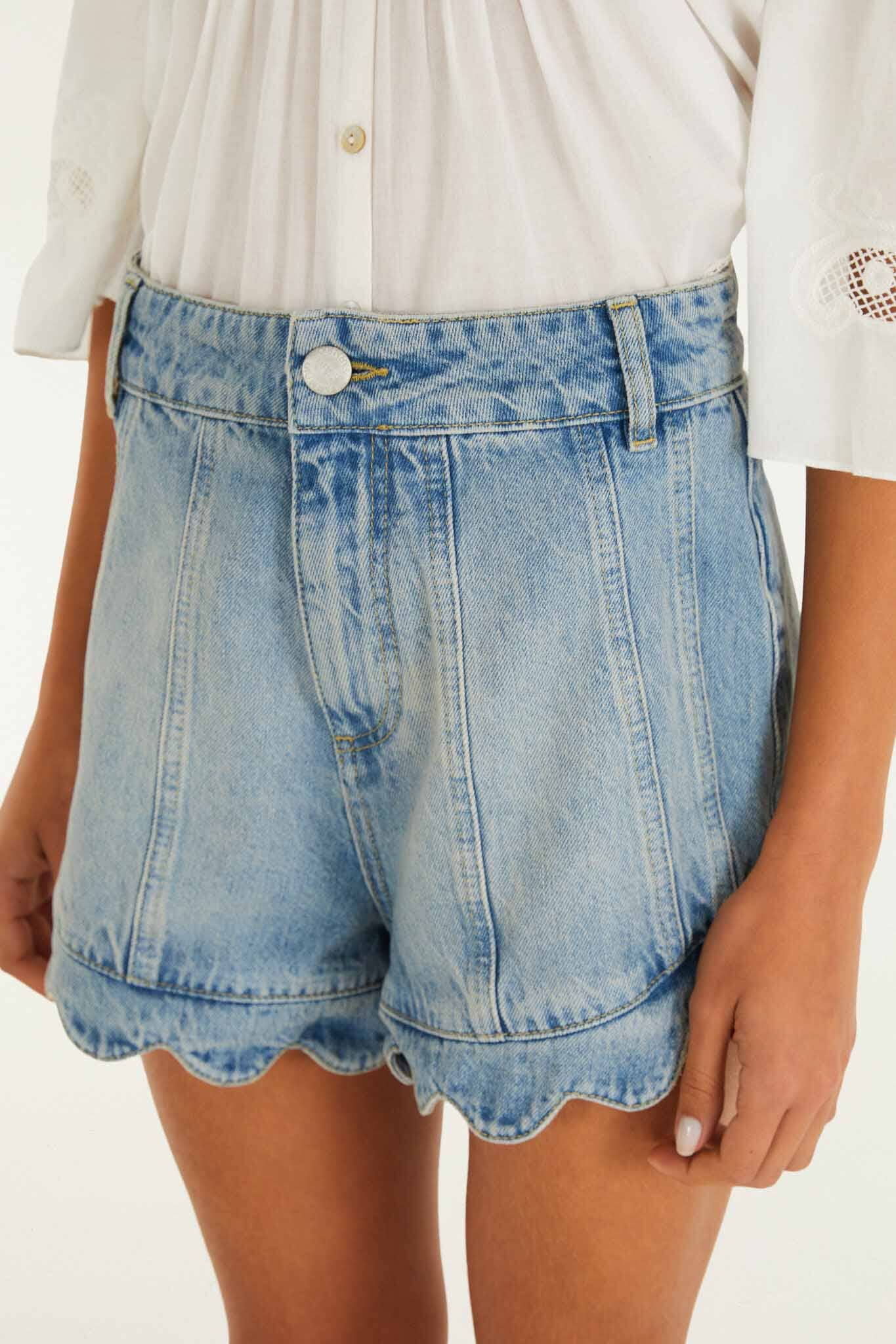 Light Denim Romantic Wavy Hem Shorts - Image 2