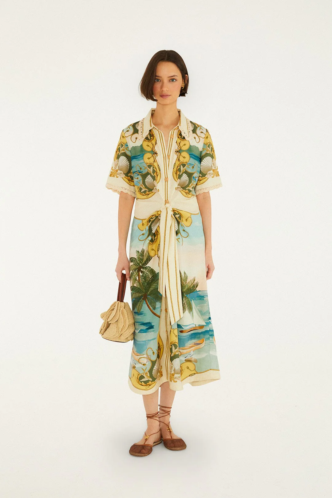 Off-White Royal Sea Collared Lenzing™ Ecovero™ Euroflax™ Midi Dress