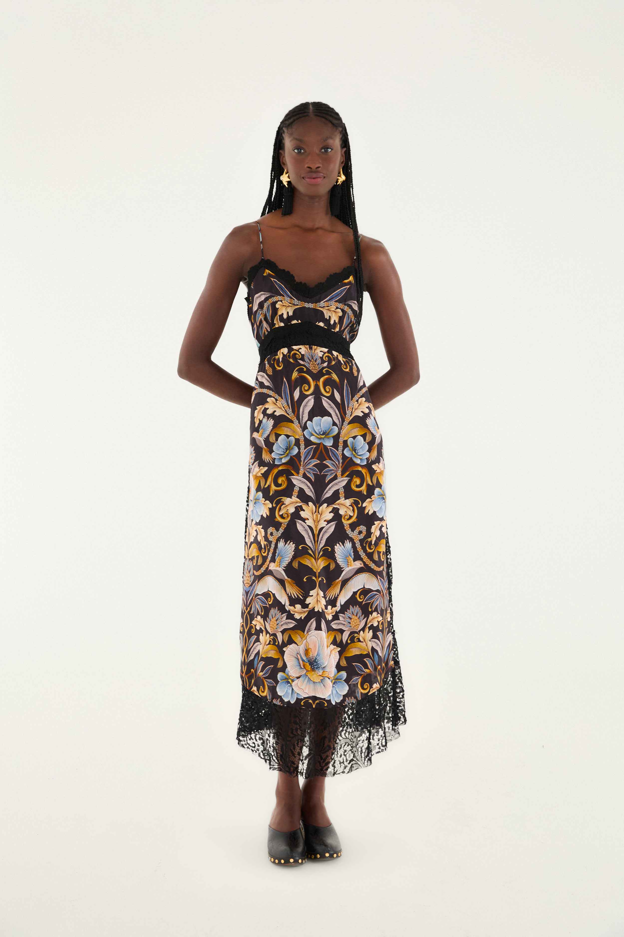 Black Flowerful Garden Midi Dress