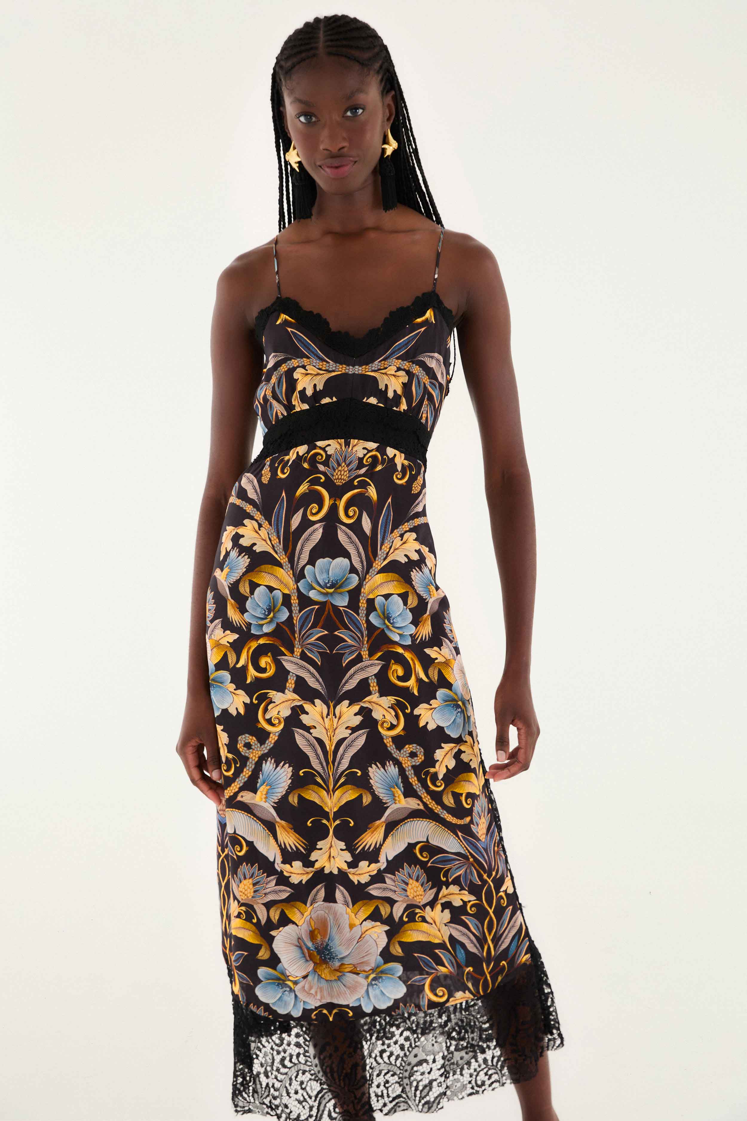 Black Flowerful Garden Midi Dress - Image 2