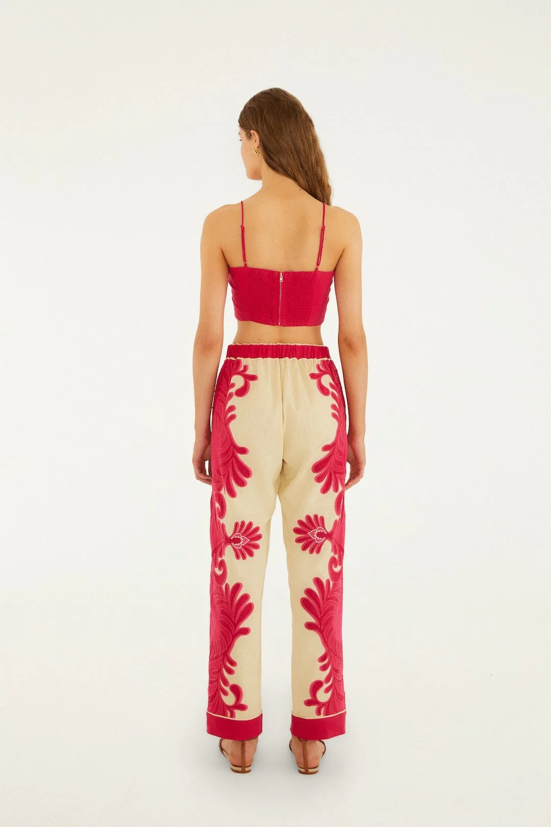 Pink Spring Arabesc Cutwork Lenzing™ Ecovero™ Euroflax™ Pants - Image 2