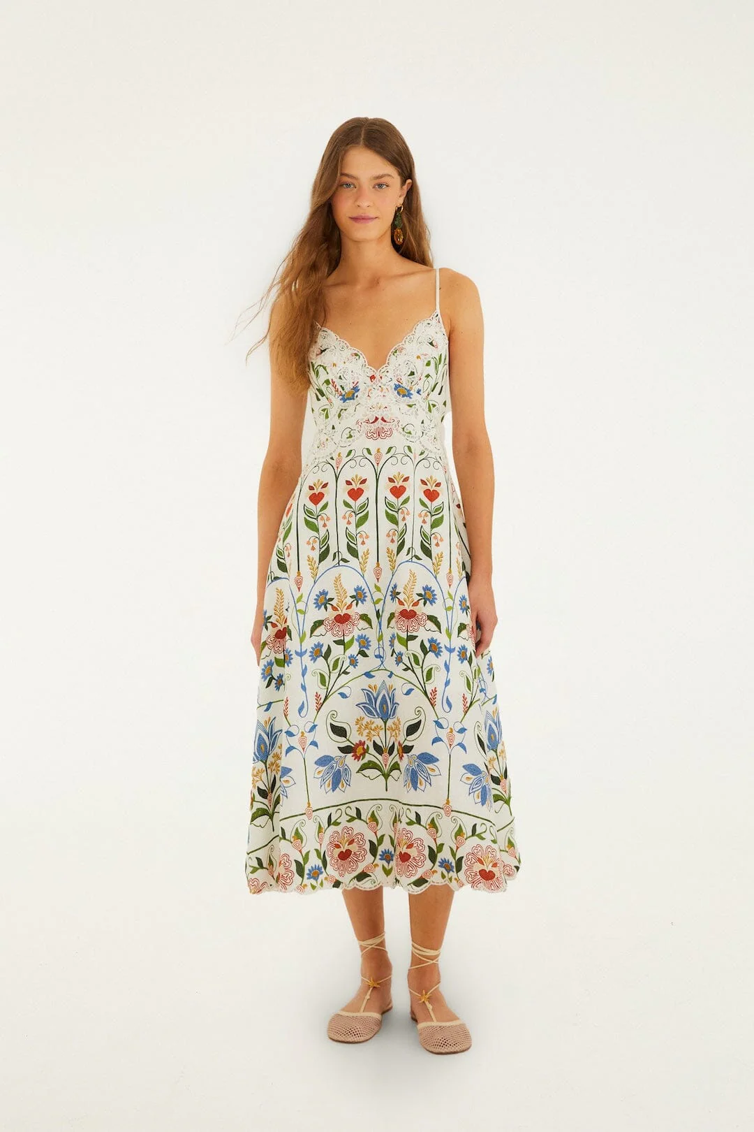 Off-White Stitched Garden Euroflax™ Premium Linen Midi Dress