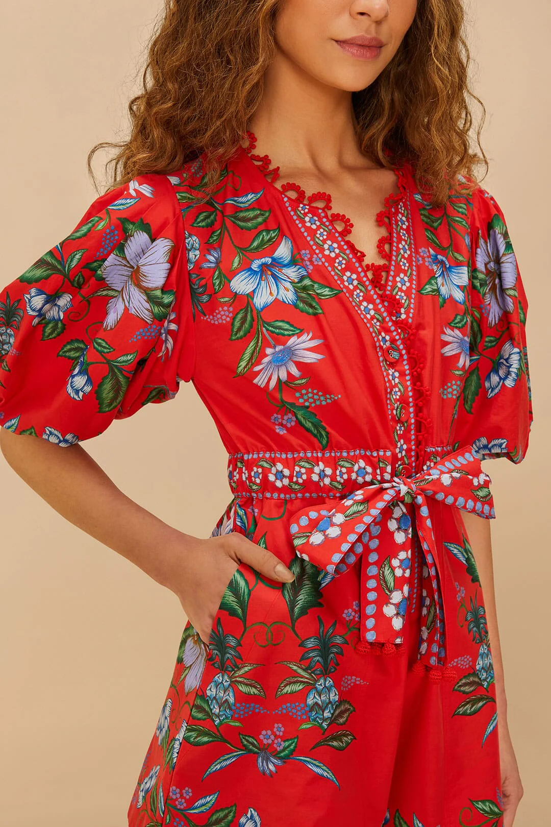 Red Sweet Bloom Bouquet Organic Cotton Romper - Image 2