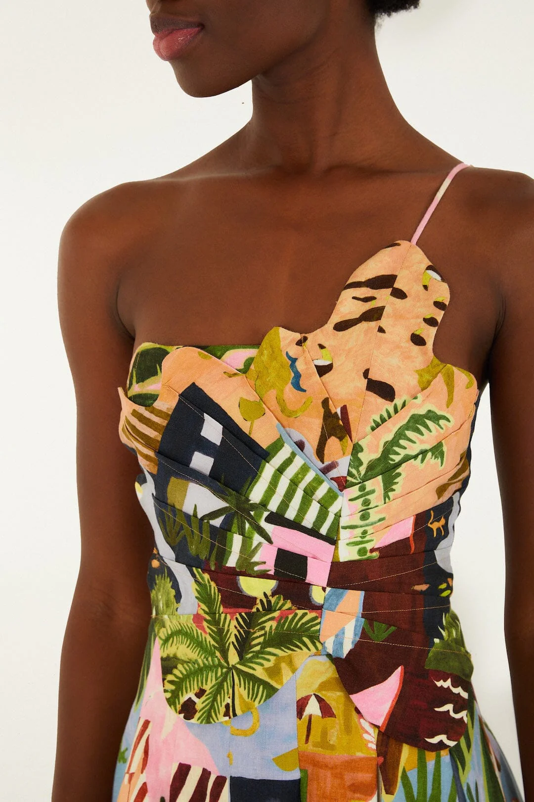 Multicolor Tropical Painting Lenzing™ Ecovero™ Euroflax™ Mini Dress - Image 2