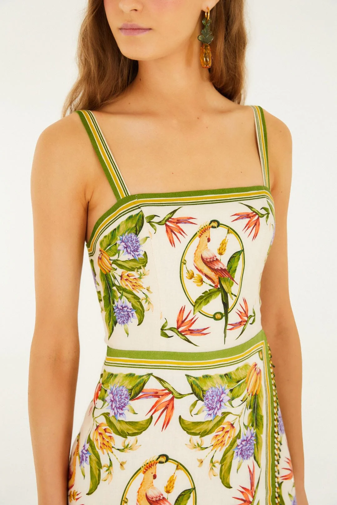 Sand Tropical Scarf Euroflax™ Premium Linen Sleeveless Mini Dress - Image 2