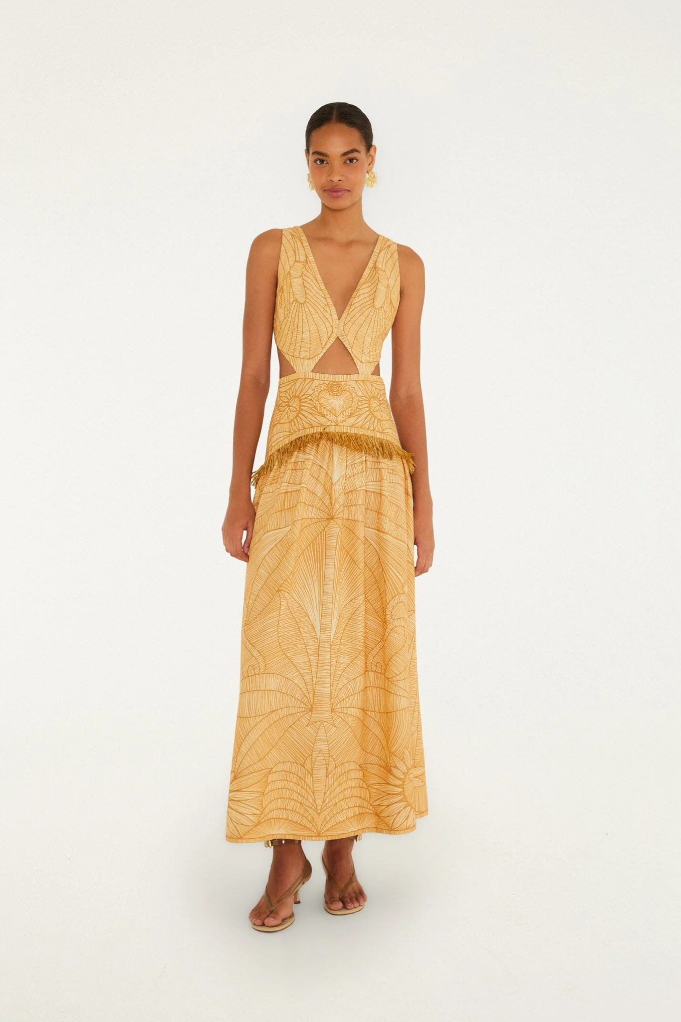 Caramel Usiacuri Cut-Out Lenzing™ Ecovero™ Euroflax™ Maxi Dress